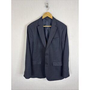Banana Republic Men 42R Navy Blue Windowpane Blazer Tailored Fit Sport Coat